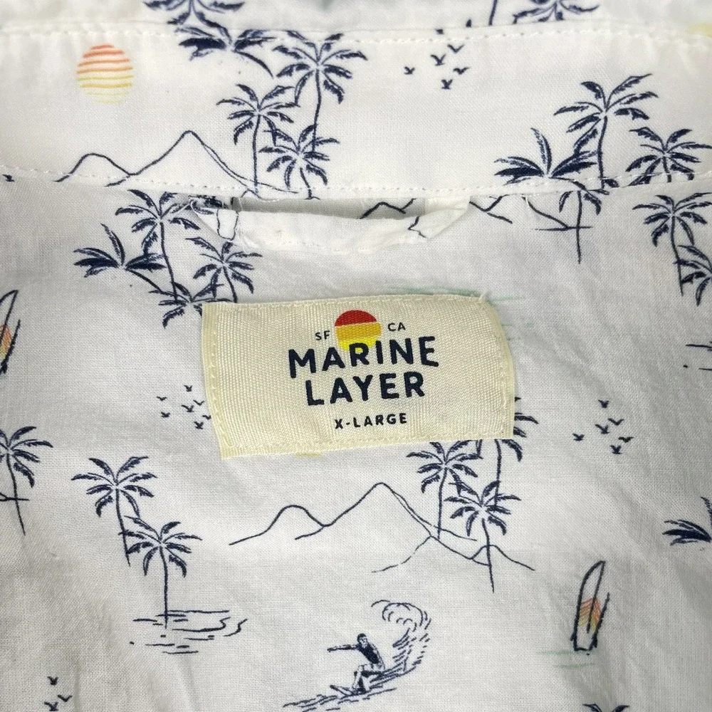 Marine Layer Button Down Mens XL White Surf Print Short Slv Casual Shirt Beach - Picture 3 of 11